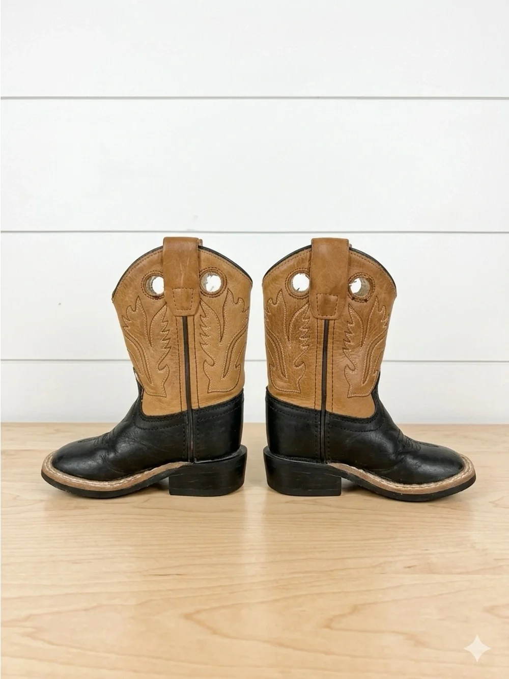 Old West Kids Two-Tone Cowboy Boots - Black and Tan